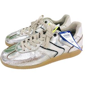 NWB Verbenas Sora Breck Silver Metallic Leather Sneakers Made in Spain- 38 / 7.5